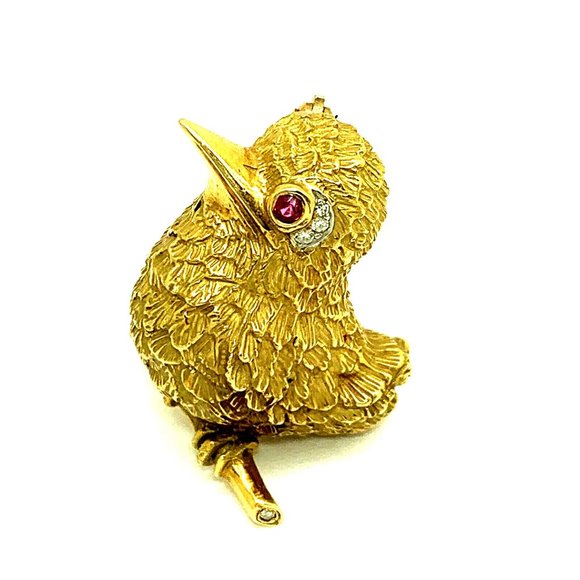 Cartier 18K Yellow Gold Ruby Diamond Bird Brooch Pin Vintage Rare Estate… - Picture 10 of 13
